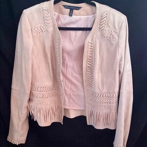 White House Black Market pink suede leather jacket with Intricate Detailing